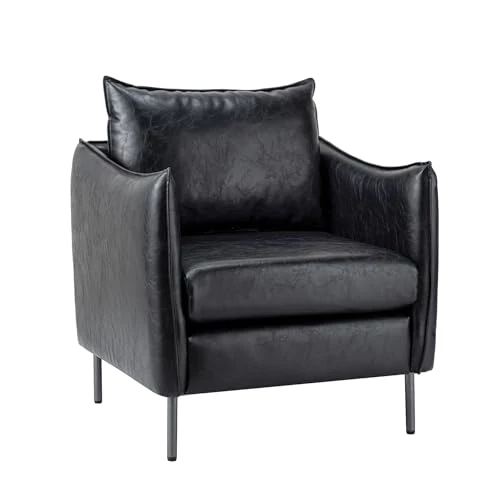 Fauteuil en cuir, chaises d'appoint modernes en cuir synthétique, chaises de lecture rembourrées avec coussins mobiles, design confortable pour la décoration de la maison