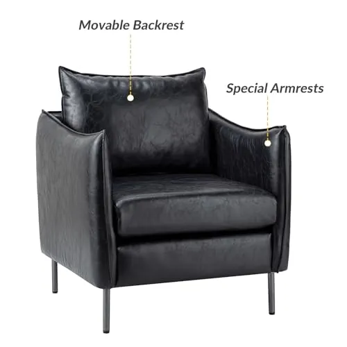Fauteuil en cuir, chaises d'appoint modernes en cuir synthétique, chaises de lecture rembourrées avec coussins mobiles, design confortable pour la décoration de la maison