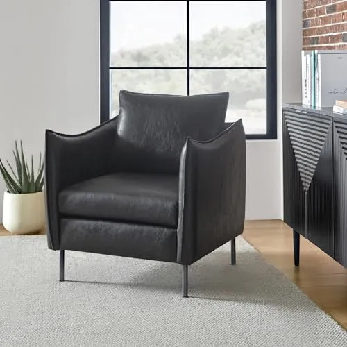 Fauteuil en cuir, chaises d'appoint modernes en cuir synthétique, chaises de lecture rembourrées avec coussins mobiles, design confortable pour la décoration de la maison