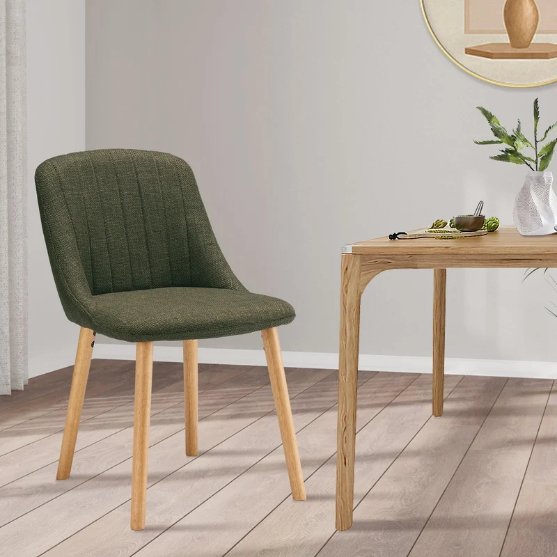 Goeurvant Chaises Salle à Manger Pieds Bois Lot de 4, Chaises Lin de Cuisine avec Dossier, Chaises Salon Modernes et Moelleuse, Vertes