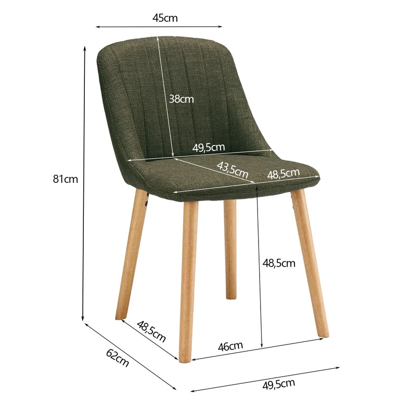 Goeurvant Chaises Salle à Manger Pieds Bois Lot de 4, Chaises Lin de Cuisine avec Dossier, Chaises Salon Modernes et Moelleuse, Vertes