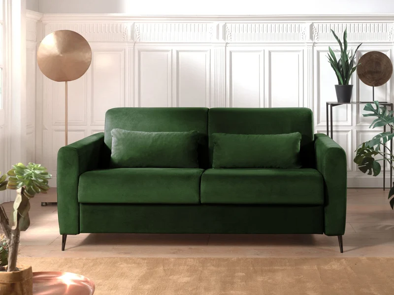 Lisa Design - Canapé Convertible Owen en Velours - Canapé Lit - Couchage Quotidien - Matelas 12 cm - Sofa Vert 3 Places - Salon