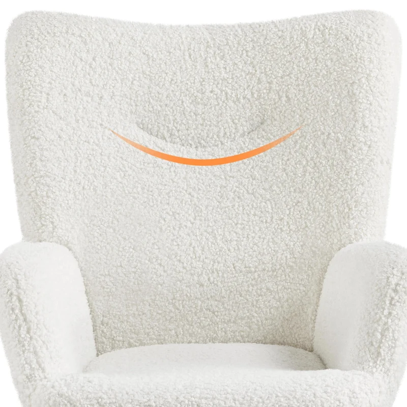 Yaheetech Fauteuil Scandinave en Tissu Bouclette Chaise d'appoint avec Haut Dossier Amovible Capiton Courbé Pieds Fuselés pour Salon Bureau Chambre Blanc