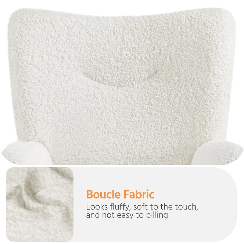 Yaheetech Fauteuil Scandinave en Tissu Bouclette Chaise d'appoint avec Haut Dossier Amovible Capiton Courbé Pieds Fuselés pour Salon Bureau Chambre Blanc