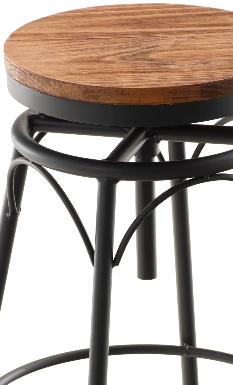 CLP Lot de 2 tabourets de Bar Beam Style Industriel I Hauteur réglable I Siège en Bois et piètement en métal, Couleur:Noir