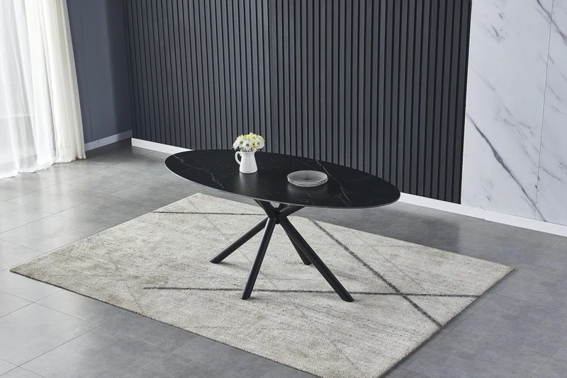 Casa Vital Melisana Table de salle à manger ovale en pierre frittée avec pieds en métal Noir mat 160 x 90 x 76 cm Charge maximale 50 kg