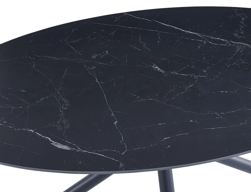 Casa Vital Melisana Table de salle à manger ovale en pierre frittée avec pieds en métal Noir mat 160 x 90 x 76 cm Charge maximale 50 kg
