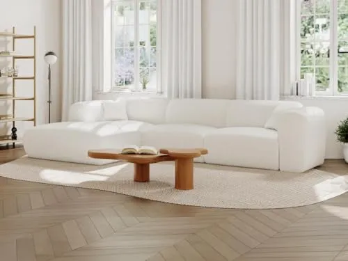 Vente-unique - Grand canapé d'angle Gauche en Tissu Bouclette Blanc POGNI de Maison Céphy