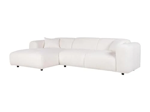 Vente-unique - Grand canapé d'angle Gauche en Tissu Bouclette Blanc POGNI de Maison Céphy