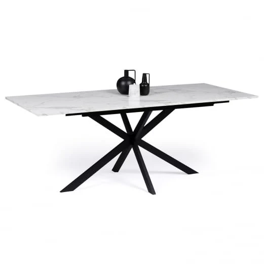 IDMarket - Table à Manger Extensible Rectangle Alix 6-10 Personnes Pied araignée Noir Plateau Effet marbre Blanc Alaska 160-200 cm