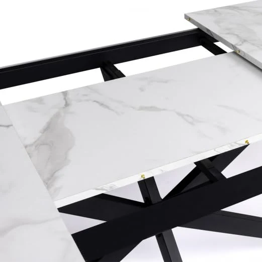 IDMarket - Table à Manger Extensible Rectangle Alix 6-10 Personnes Pied araignée Noir Plateau Effet marbre Blanc Alaska 160-200 cm