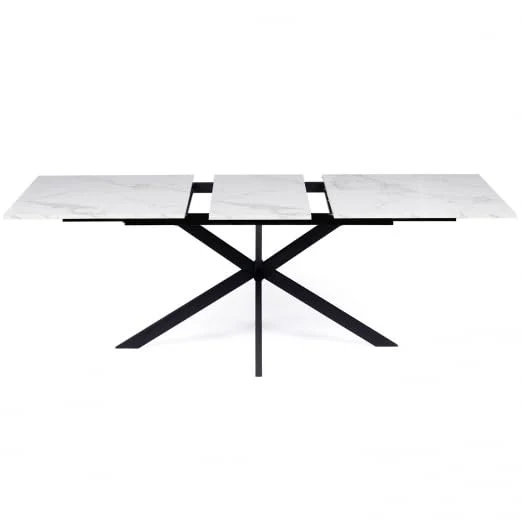IDMarket - Table à Manger Extensible Rectangle Alix 6-10 Personnes Pied araignée Noir Plateau Effet marbre Blanc Alaska 160-200 cm