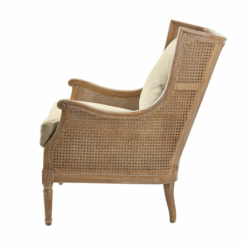 Loberon Greenbrier - Fauteuil rembourré confortable - Finition antique authentique - Tressé à la main - Coton - Rotin - Bois de frêne - Marron antique / Beige