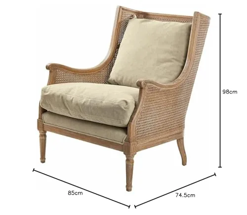 Loberon Greenbrier - Fauteuil rembourré confortable - Finition antique authentique - Tressé à la main - Coton - Rotin - Bois de frêne - Marron antique / Beige