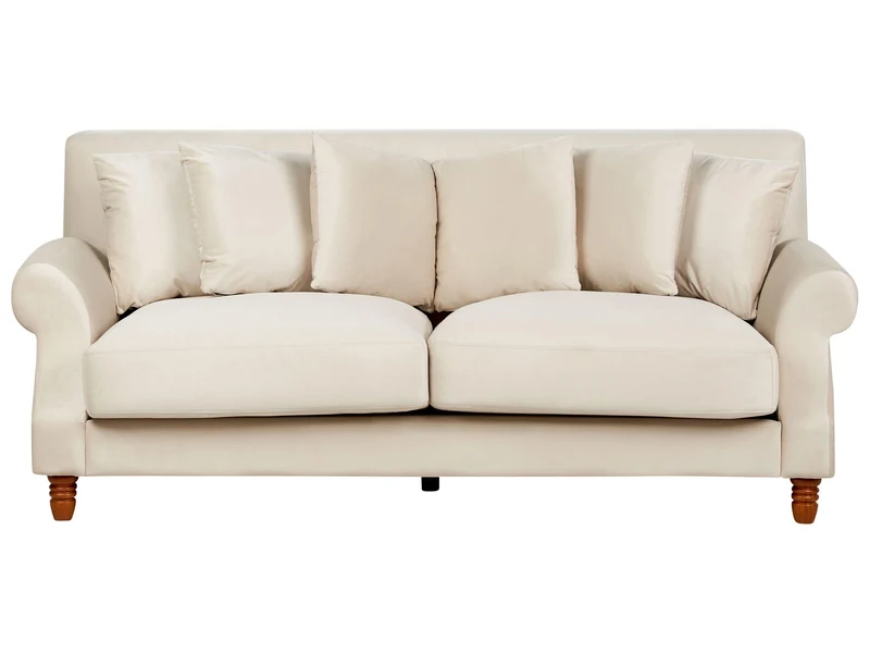 Canapé Fixe 2 Places en Velours Blanc Cassé avec Pieds en Bois et Rembourrage Moelleux pour Salon Design Glamour Beliani