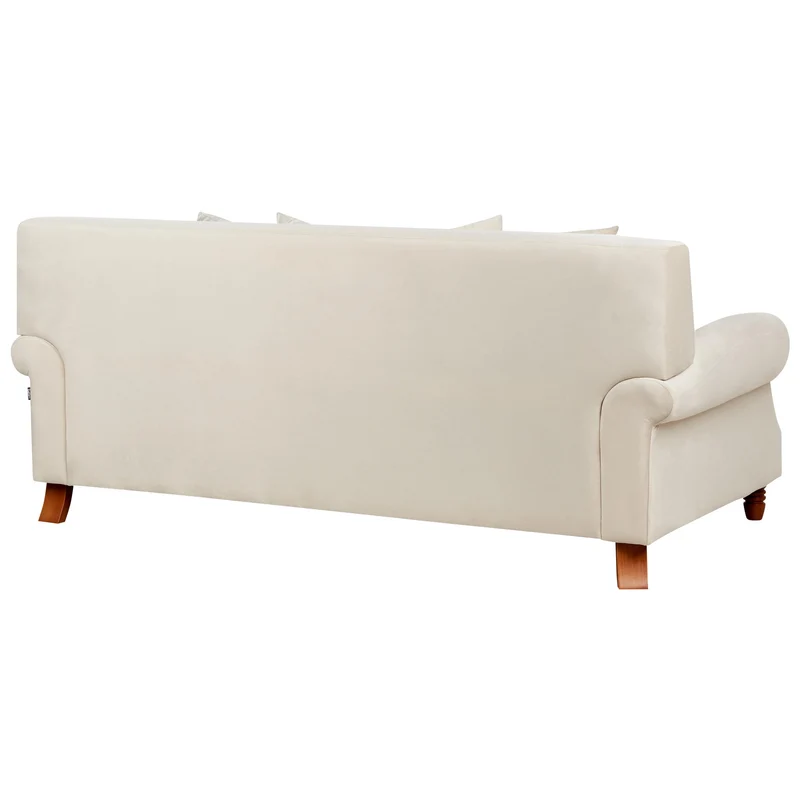 Canapé Fixe 2 Places en Velours Blanc Cassé avec Pieds en Bois et Rembourrage Moelleux pour Salon Design Glamour Beliani