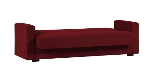 Dmora - Canapé lit 3 places Pinto, Canapé-lit conteneur linéaire, Canapé de salon en tissu rembourré avec ouverture clic-clac, 212x80h87 cm, Rouge