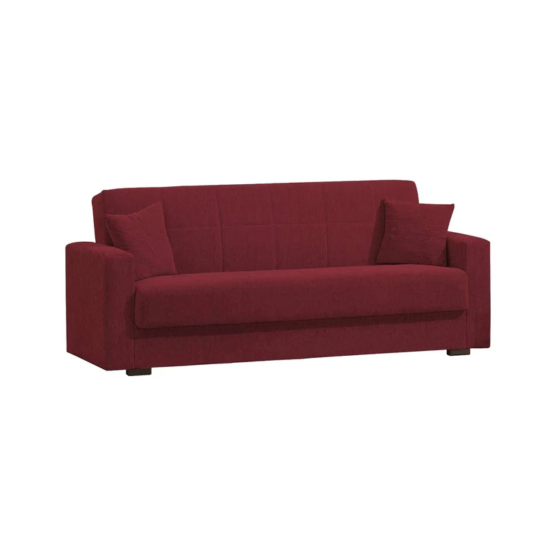 Dmora - Canapé lit 3 places Pinto, Canapé-lit conteneur linéaire, Canapé de salon en tissu rembourré avec ouverture clic-clac, 212x80h87 cm, Rouge