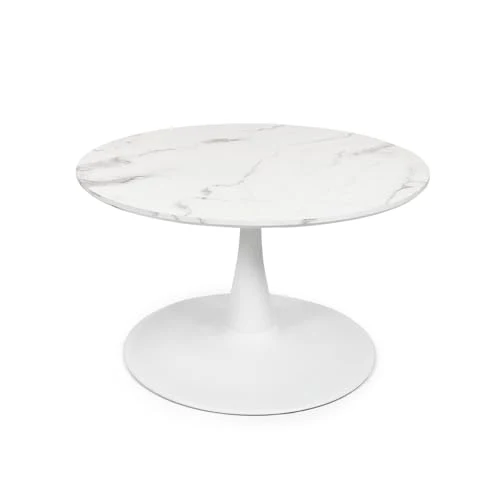 Milton & Oldbrook Table Basse Ø 80 cm Prague Look Marbre Blanc