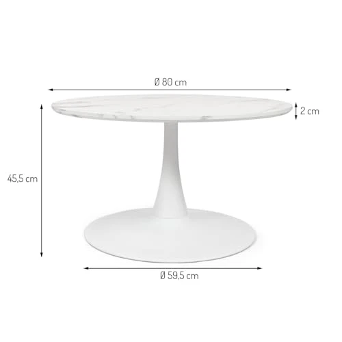 Milton & Oldbrook Table Basse Ø 80 cm Prague Look Marbre Blanc