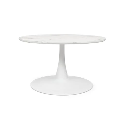 Milton & Oldbrook Table Basse Ø 80 cm Prague Look Marbre Blanc