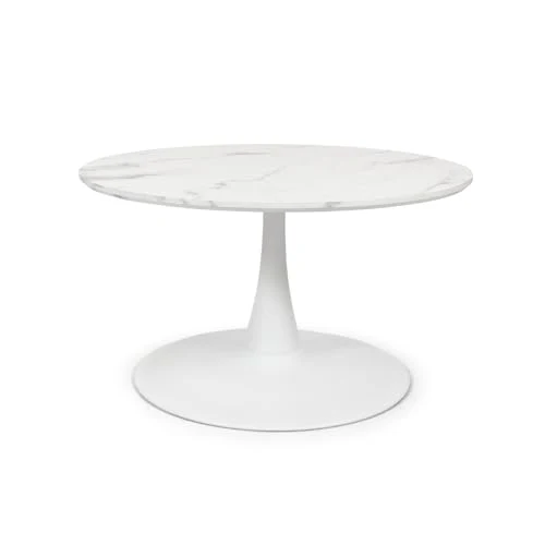 Milton & Oldbrook Table Basse Ø 80 cm Prague Look Marbre Blanc