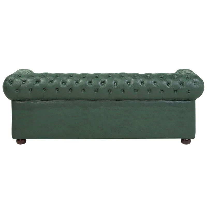 Canapé 3 Places en Cuir PU Vert Assise Rembourrée Large Dossier Points Chesterfield