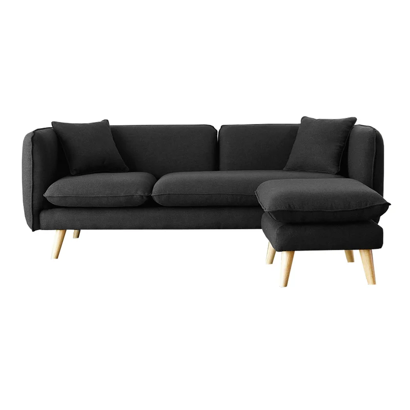 CONCEPT USINE - Canapé Scandinave Isko 3 Places Gris Anthracite - Canapé Nordique Moderne avec Ottoman Pouf - Largeur 203 cm - Tissu 100% Polyester - Facile À Entretenir, Design Moderne, Résistant