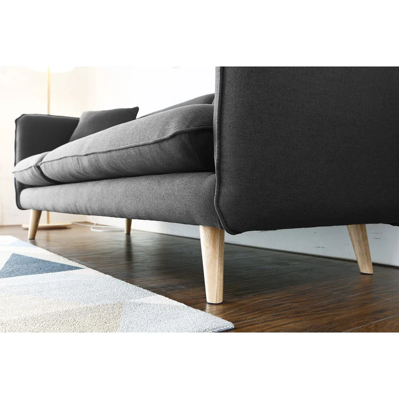 CONCEPT USINE - Canapé Scandinave Isko 3 Places Gris Anthracite - Canapé Nordique Moderne avec Ottoman Pouf - Largeur 203 cm - Tissu 100% Polyester - Facile À Entretenir, Design Moderne, Résistant
