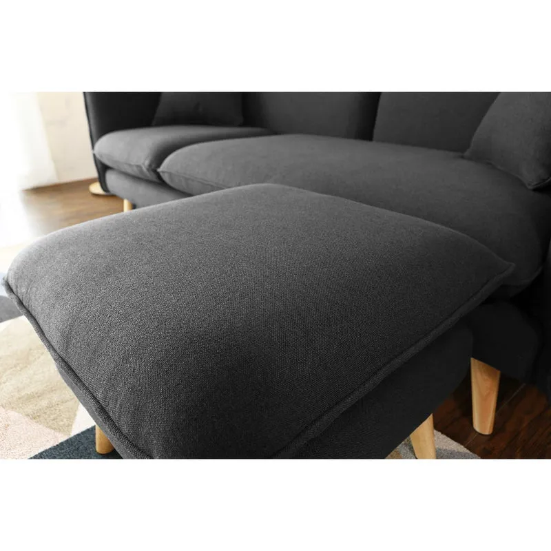 CONCEPT USINE - Canapé Scandinave Isko 3 Places Gris Anthracite - Canapé Nordique Moderne avec Ottoman Pouf - Largeur 203 cm - Tissu 100% Polyester - Facile À Entretenir, Design Moderne, Résistant