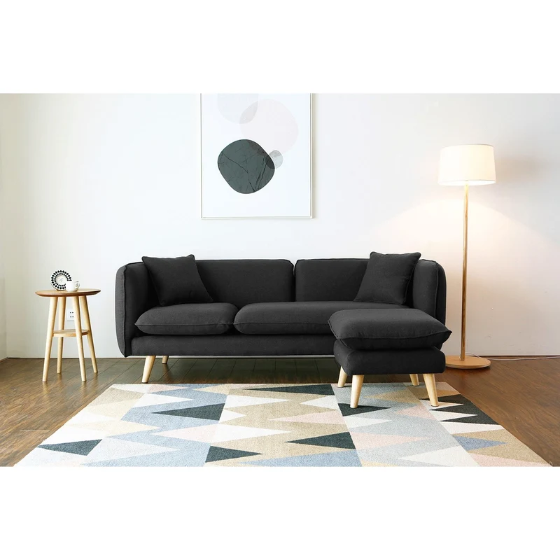 CONCEPT USINE - Canapé Scandinave Isko 3 Places Gris Anthracite - Canapé Nordique Moderne avec Ottoman Pouf - Largeur 203 cm - Tissu 100% Polyester - Facile À Entretenir, Design Moderne, Résistant