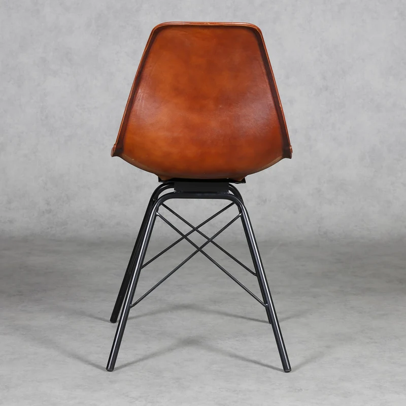 Casa Moro Chaise de salle à manger, en cuir véritable, marron, structure en métal, chaise de salle d'attente, de conférence, moderne