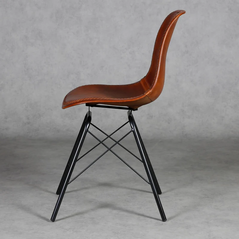Casa Moro Chaise de salle à manger, en cuir véritable, marron, structure en métal, chaise de salle d'attente, de conférence, moderne