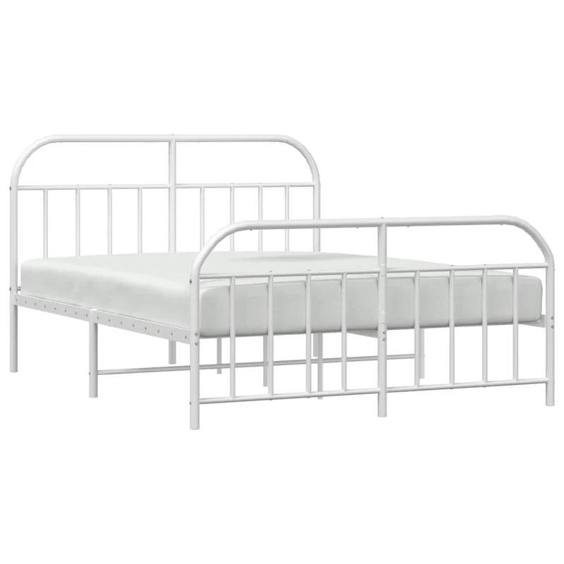 vidaXL Cadre de lit métal avec tête de lit/Pied de lit Blanc 140x200cm, lit Double, Meuble de Chambre à Coucher, lit d'invité, lit