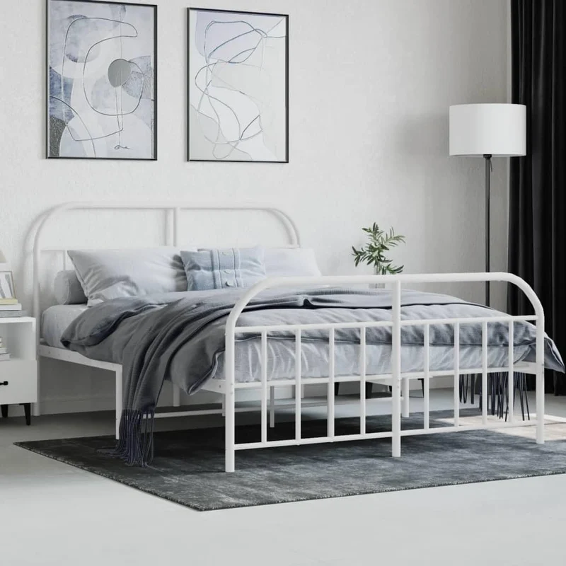 vidaXL Cadre de lit métal avec tête de lit/Pied de lit Blanc 140x200cm, lit Double, Meuble de Chambre à Coucher, lit d'invité, lit