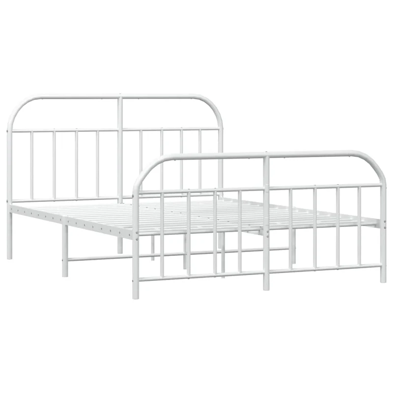 vidaXL Cadre de lit métal avec tête de lit/Pied de lit Blanc 140x200cm, lit Double, Meuble de Chambre à Coucher, lit d'invité, lit