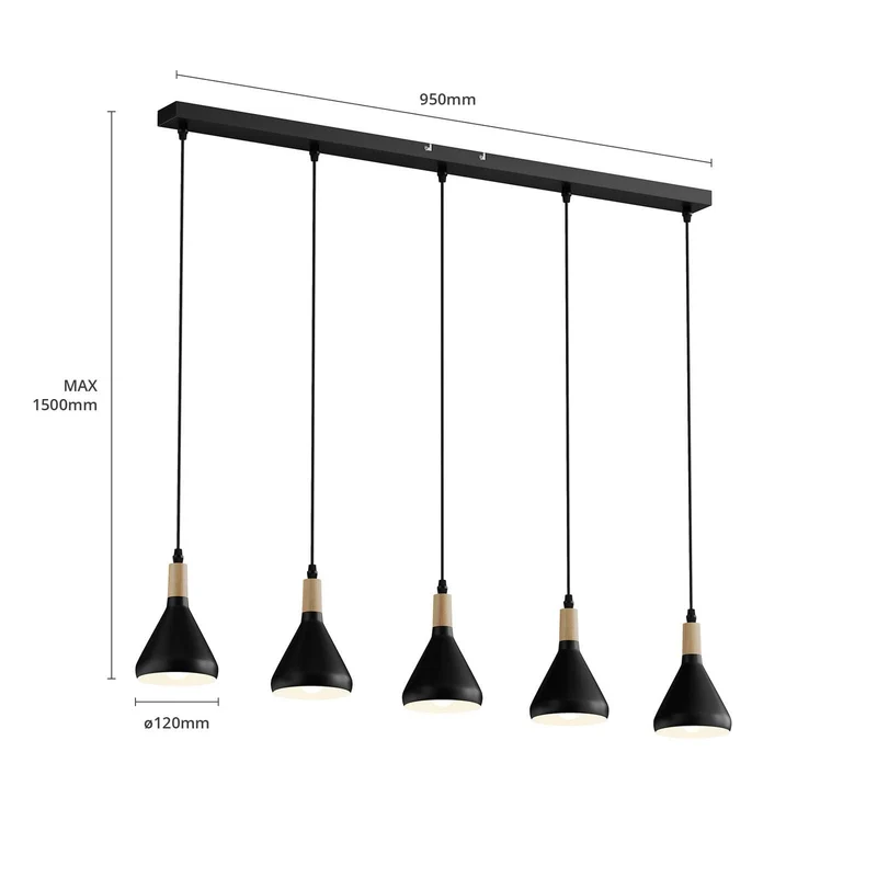 Lindby Suspension Arina à intensité variable (Moderne) en Noir Métal e. a. pour Salon & Salle manger (à 5 lampes, E14), Luminaire, Lampe Plafond, Luminaire Plafonnier, Suspendue