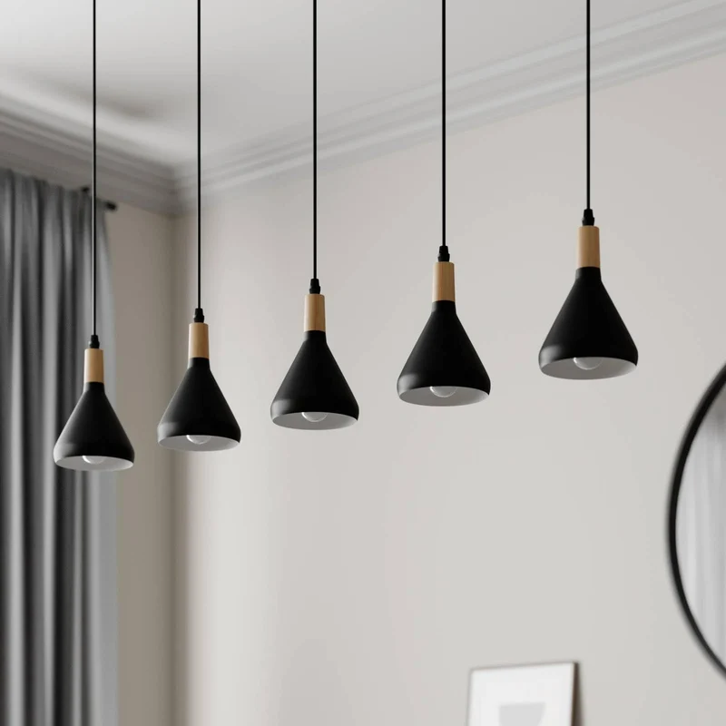 Lindby Suspension Arina à intensité variable (Moderne) en Noir Métal e. a. pour Salon & Salle manger (à 5 lampes, E14), Luminaire, Lampe Plafond, Luminaire Plafonnier, Suspendue