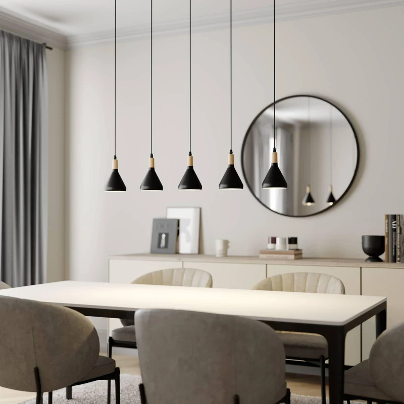 Lindby Suspension Arina à intensité variable (Moderne) en Noir Métal e. a. pour Salon & Salle manger (à 5 lampes, E14), Luminaire, Lampe Plafond, Luminaire Plafonnier, Suspendue