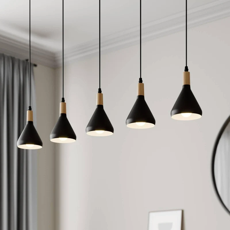 Lindby Suspension Arina à intensité variable (Moderne) en Noir Métal e. a. pour Salon & Salle manger (à 5 lampes, E14), Luminaire, Lampe Plafond, Luminaire Plafonnier, Suspendue