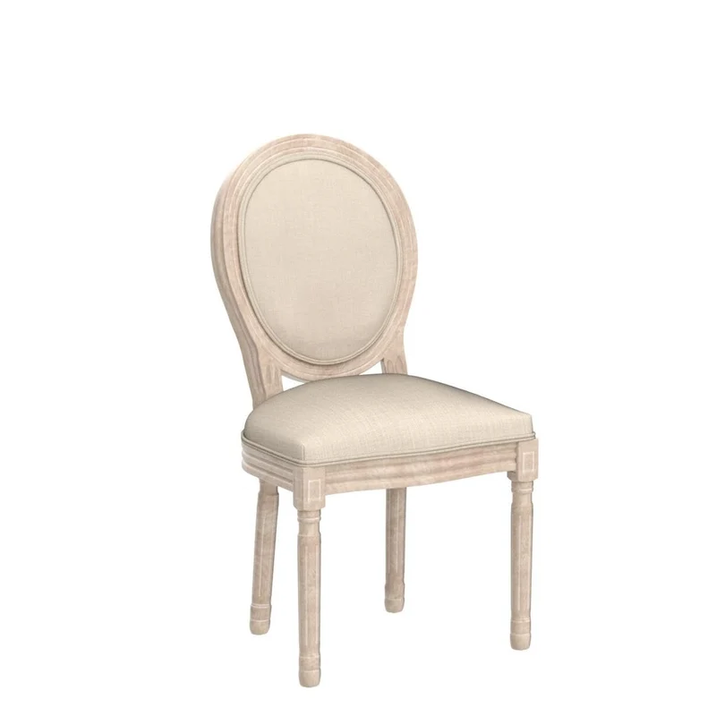 HomeMiYN Chaise Medaillon Lot de 2, Chaise de Salle à Manger de Style Louis-XVI en Tissu Lin, Chaises de Dîner Dossier Doux pour Chambre, Salon, Restaurant, Beige