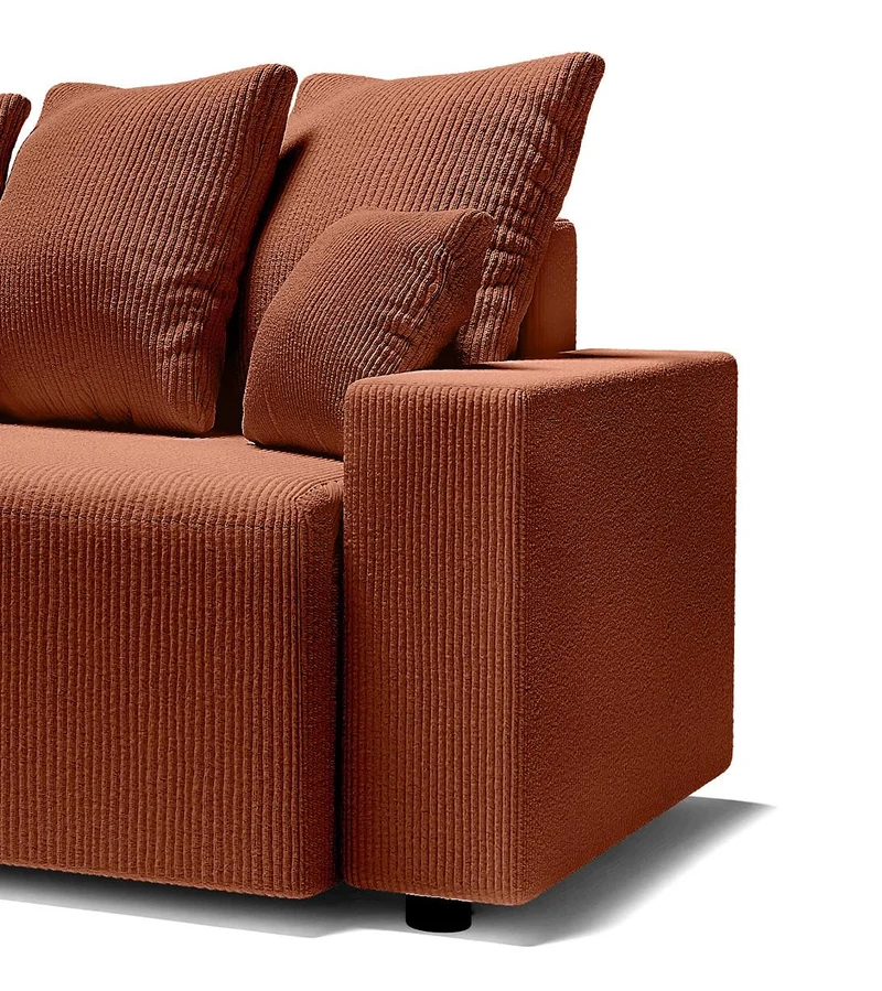 BAÏTA Canapé Droit Alma 3 Places Convertible en Velours côtelé Terracotta