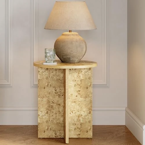 Stead Table d'appoint ronde en bois de ronce pour salon – Mobilier moderne de maison et de salon – Table de chevet en bois – Bureau d'appoint de 40,6 cm – Petite table d'appoint avec base solide et