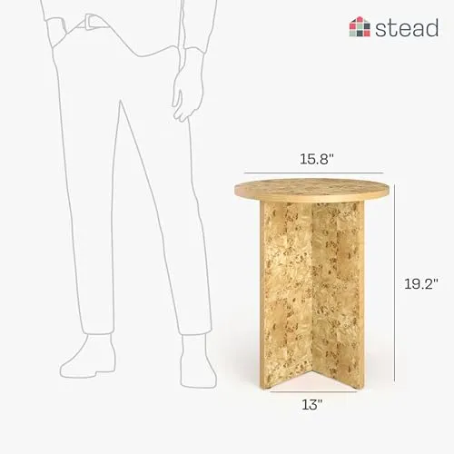 Stead Table d'appoint ronde en bois de ronce pour salon – Mobilier moderne de maison et de salon – Table de chevet en bois – Bureau d'appoint de 40,6 cm – Petite table d'appoint avec base solide et