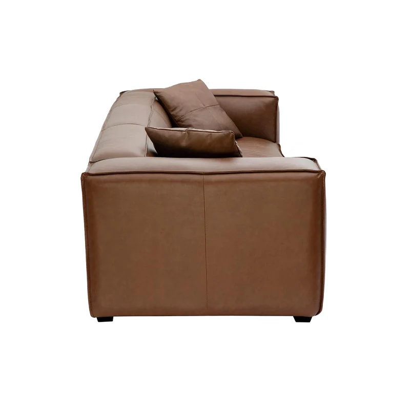 Miliboo Canapé Vintage 3 Places Cuir Marron et Bois Noir Cobain