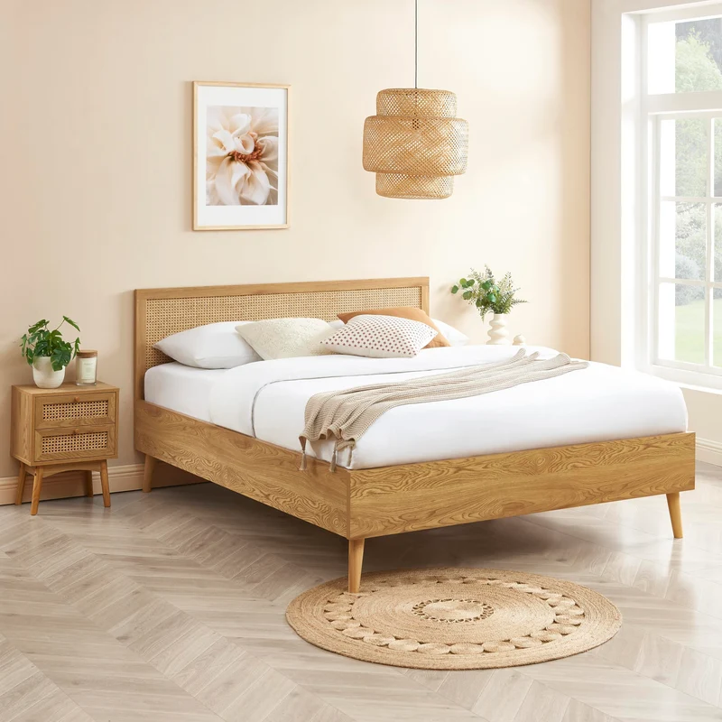 BAÏTA Lit Double INES cannage rotin 160x200 sommier Inclus