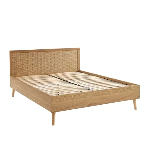 BAÏTA Lit Double INES cannage rotin 160x200 sommier Inclus
