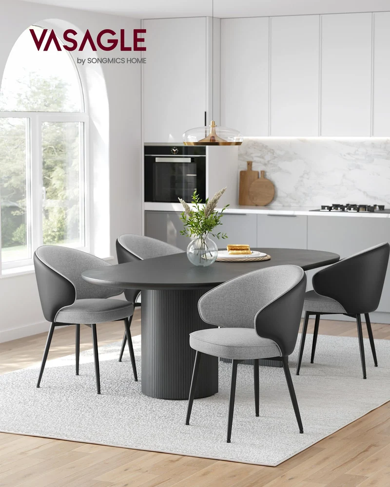 VASAGLE Chaise de Salle à Manger, Chaise de Cuisine, Siège Rembourré, en Tissu Coton-Lin, Fauteuil de Salon, Pieds en Métal, Moderne, pour Salle à Manger, Cuisine, Gris Clair LDC100G02