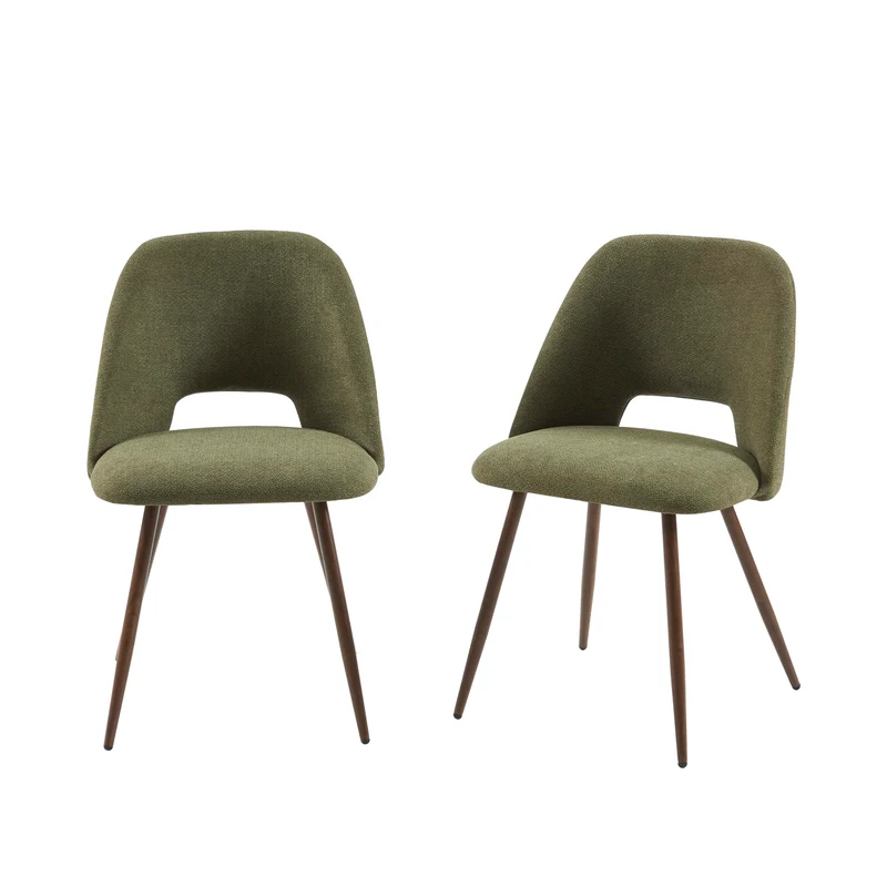 BAÏTA Lot de 2 chaises Elisabeth Tissu Vert Pieds Effet chêne