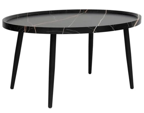 Lisa Design - Helsinki - Table Basse - Effet marbre - 80 cm, Noir